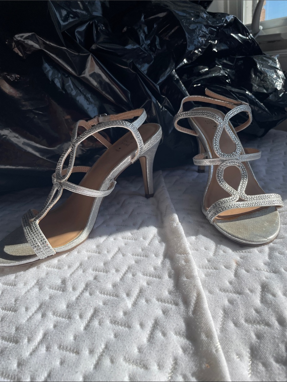 Call It Spring Silver Rhinestone Strappy Heels - Picture 2 of 4